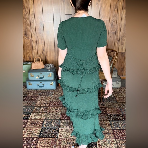 Vintage Rayon Black & Green Ruffle Dress - Short Sleeve - Picture 10 of 10